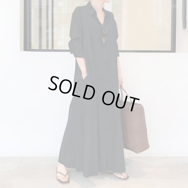 画像2: ３色入り シャツ襟 ポケット付き 無地 ロング丈 シャツワンピース (2)