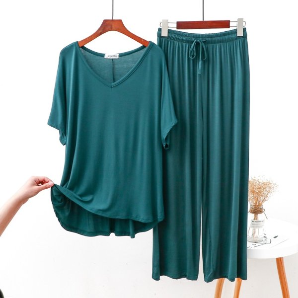 画像5: VネックTシャツ+ハイウエストドローストリングルーズガウチョパンツ２点セット (5)