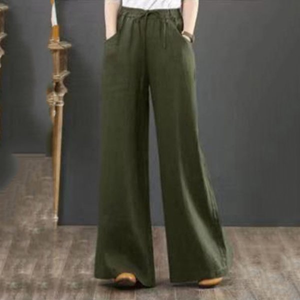 画像8: ポケット付き リネン生地 ロング丈 ガチョウパンツ (8)