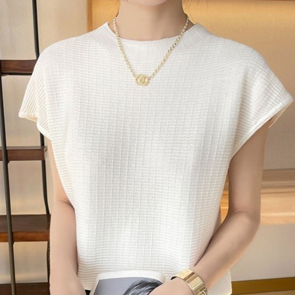 画像2: シンプル半袖ラウンドネックプルオーバー着瘦せ切り替えTシャツ (2)