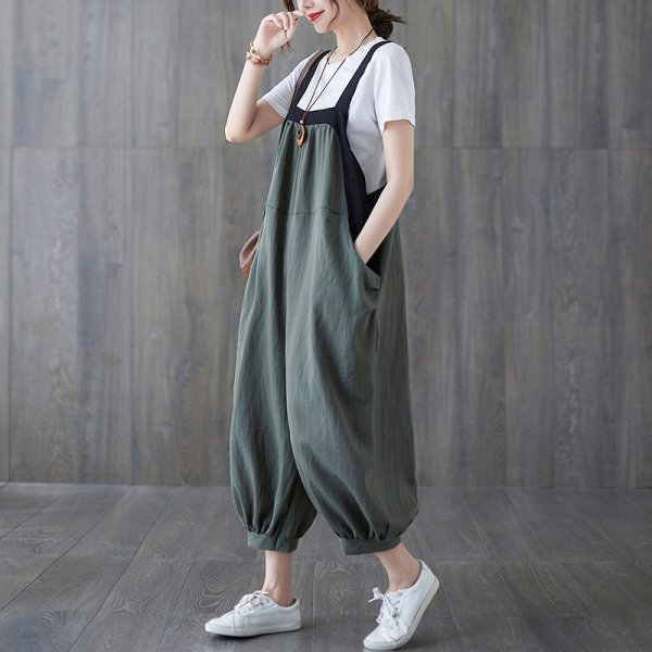 画像4: ゆったりハイウエスト切り替えサロペット (4)