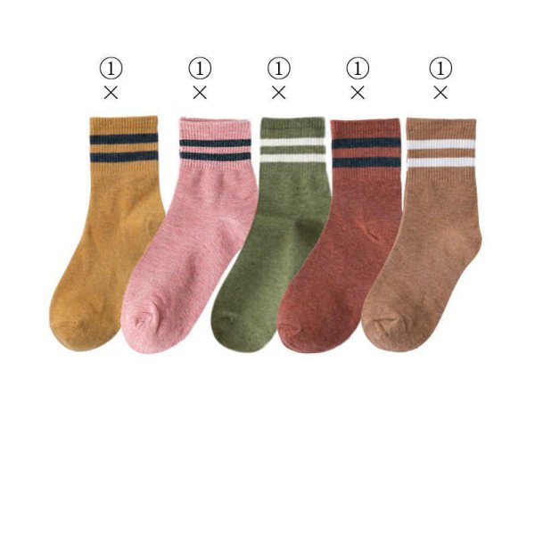 画像2: 5点セットストライプ柄綿ソックス (2)