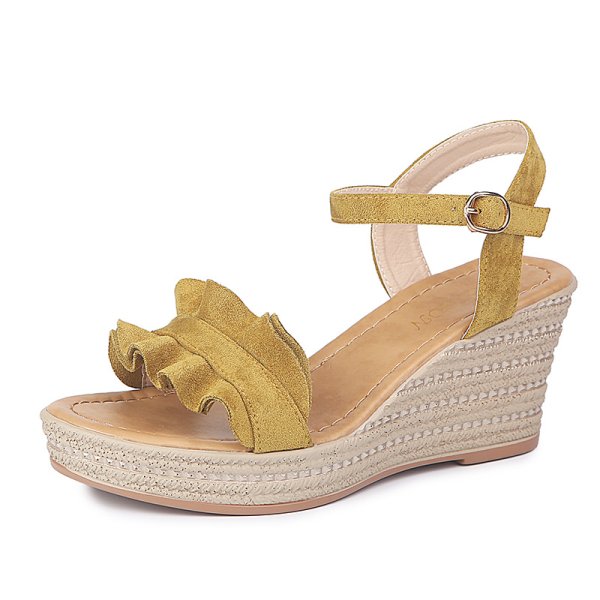 画像2: カジュアル丸トゥウェッジソールスエードスリングバックプラットフォームサンダル (2)