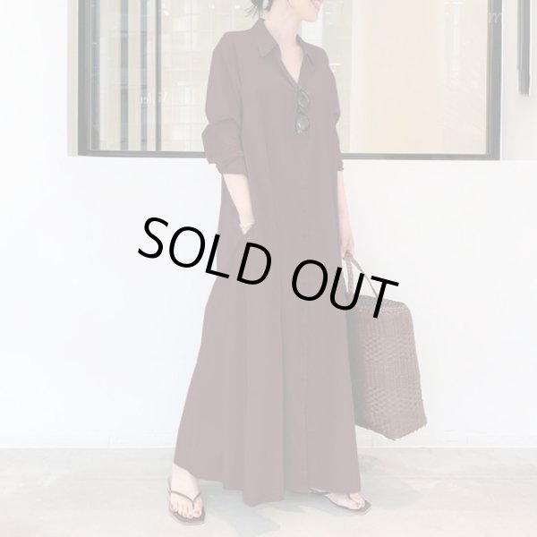 画像3: ３色入り シャツ襟 ポケット付き 無地 ロング丈 シャツワンピース (3)