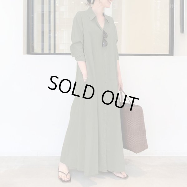 画像4: ３色入り シャツ襟 ポケット付き 無地 ロング丈 シャツワンピース (4)